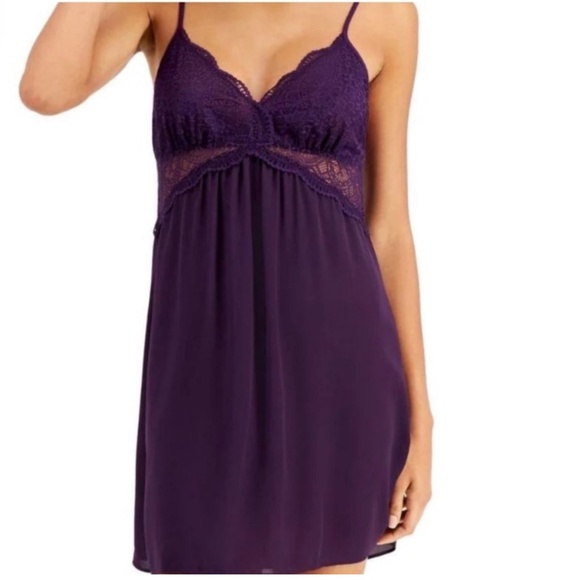 NWT INC International Concepts Lace & Chiffon Nightgown Lingerie Purple Dynasty - Picture 1 of 8